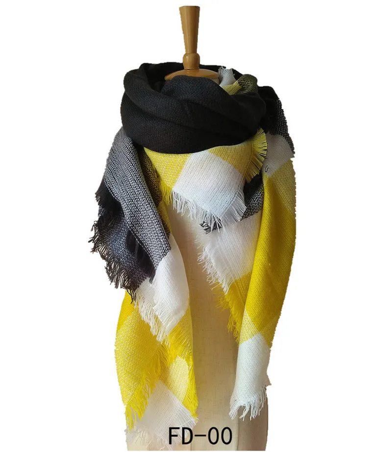 Клетчатый кашемировый зимний женский шарф большой квадратный шарф из шерсти пашмины женские шали и палантины женское одеяло шарф платок femme - Цвет: 1