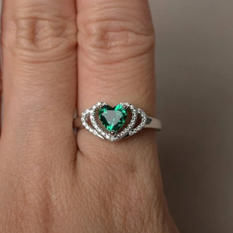 Модные Кристальные зеленые циркониевые Свадебные кольца в форме сердца для женщин, розовое золото, элегантные обручальные кольца, ювелирное изделие, подарок