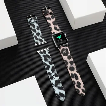

Leather loop 42 44mm For Apple watch band 5 4 Printed Leopard Print Replacement Bracelet For iwatch 3 2 1 Accessory 38 40mm belt