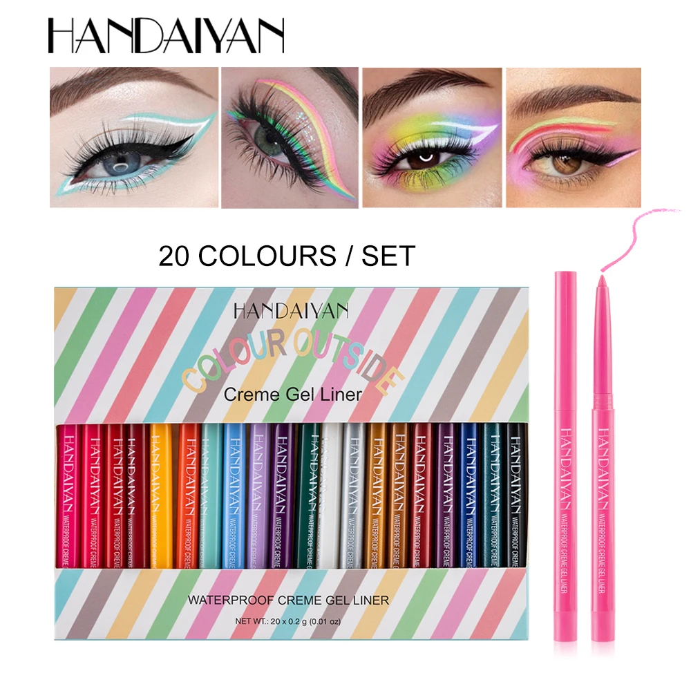 HANDAIYAN 20 Colors Eyeliner Gel Pencil Kit Makeup Colored Eye Liner Cream Pen Easy to Wear Waterproof White Yellow Red Cosmetic