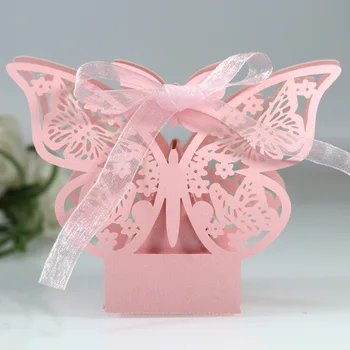 

European Butterfly flower box with ribbon Wedding Party Favors for Guest gift box packaging baby shower Birthday Party candy box