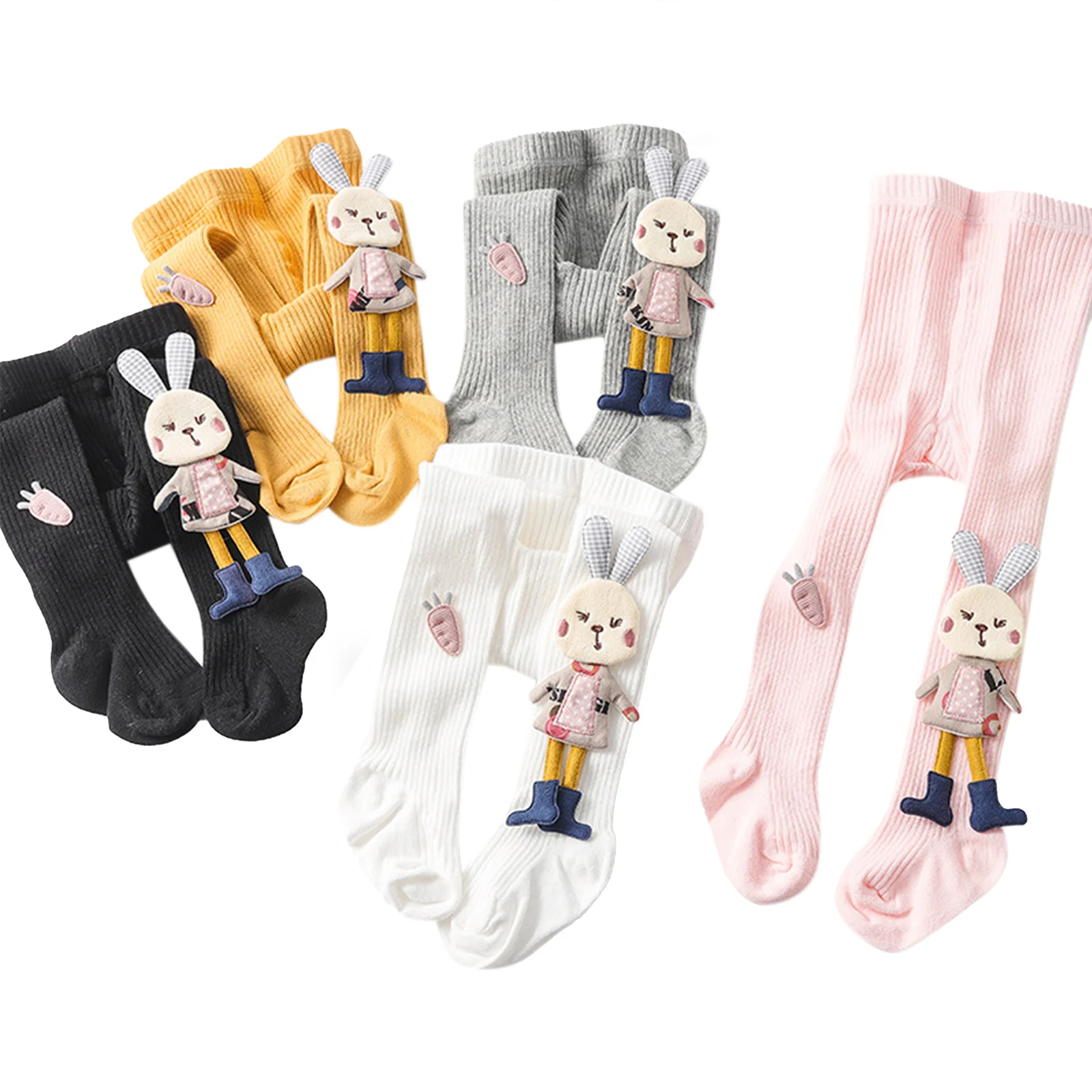 

Kids Baby Girls Ribbed Stockings Cute 3D Cartoon Rabbit Carrot Pantyhose Stylish Tights Pantyhose For Children Girls 0-24M