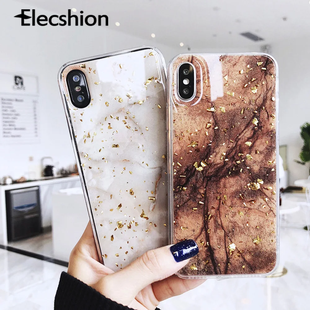 

Gold Foil Bling Case For iPhone 7 8 Plus X XS XR Max Luxury Glitter Marble Cover For iPhone 6 6s Fashion Soft TPU Coque Cover
