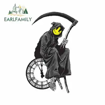 

EARLFAMILY 13cm x 8.3cm for Grim Reaper Smiley Death Clock Fine Stickers Vinyl Car Wrap Waterproof Sunscreen Waterproof Decal