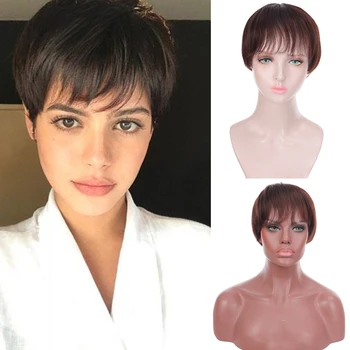 

DIANQI short brown bob wig synthetic hair for women heat resistant fiber female wig women party different style wigs