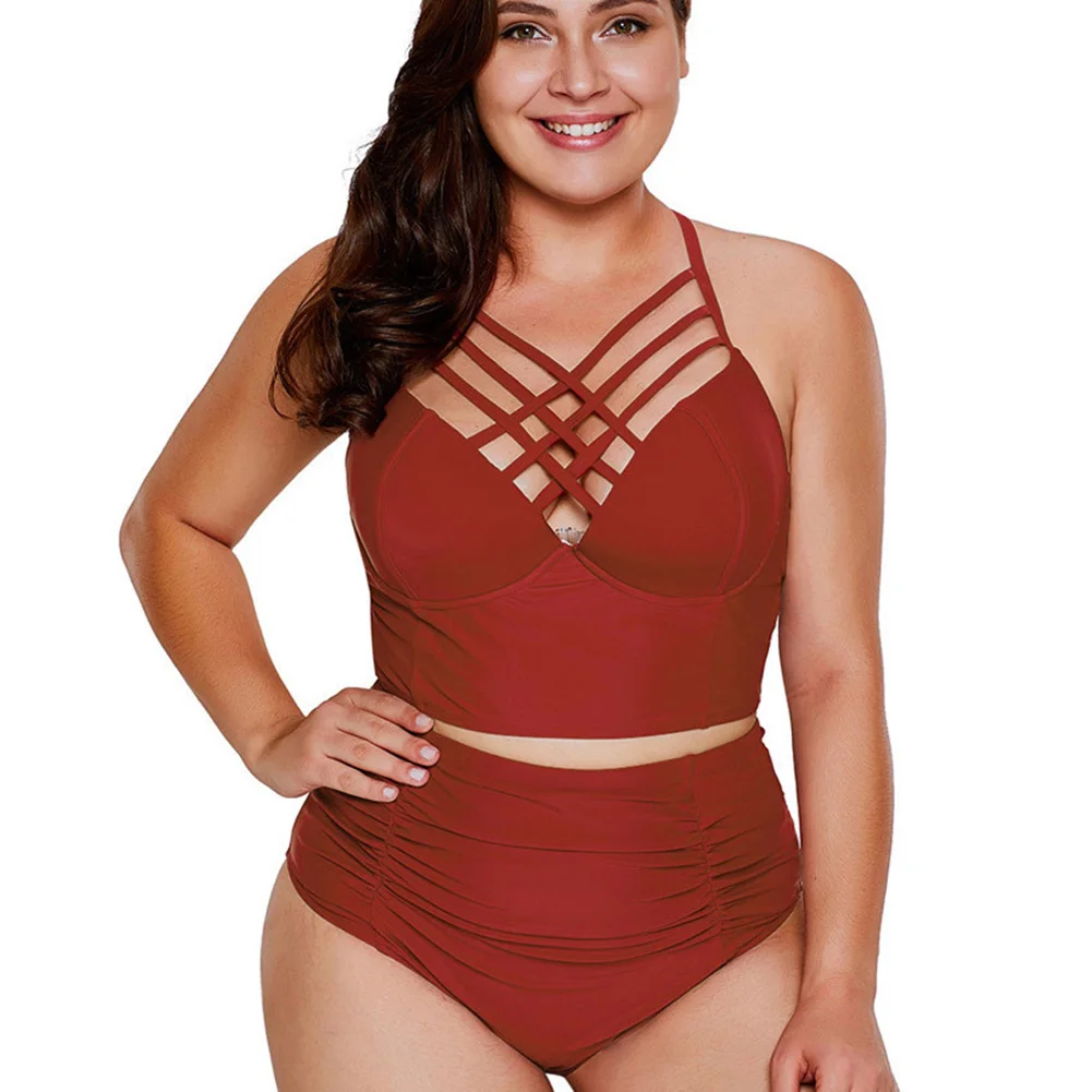 Бикини однотонного цвета женский купальник Maillot De Bain Femme плюс размер Biquini XL XXXL 5XL глубокий v-образный вырез купальный костюм - Цвет: A