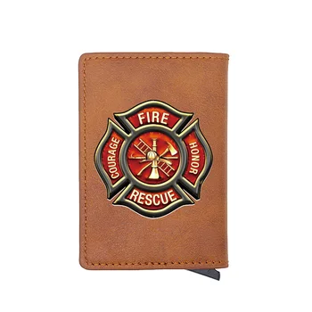 

Classic Fire Rescue Courage Honor Printing RFID Blocking Men's Credit Card Holder Leather Bank Card Wallet Case Protection Purse