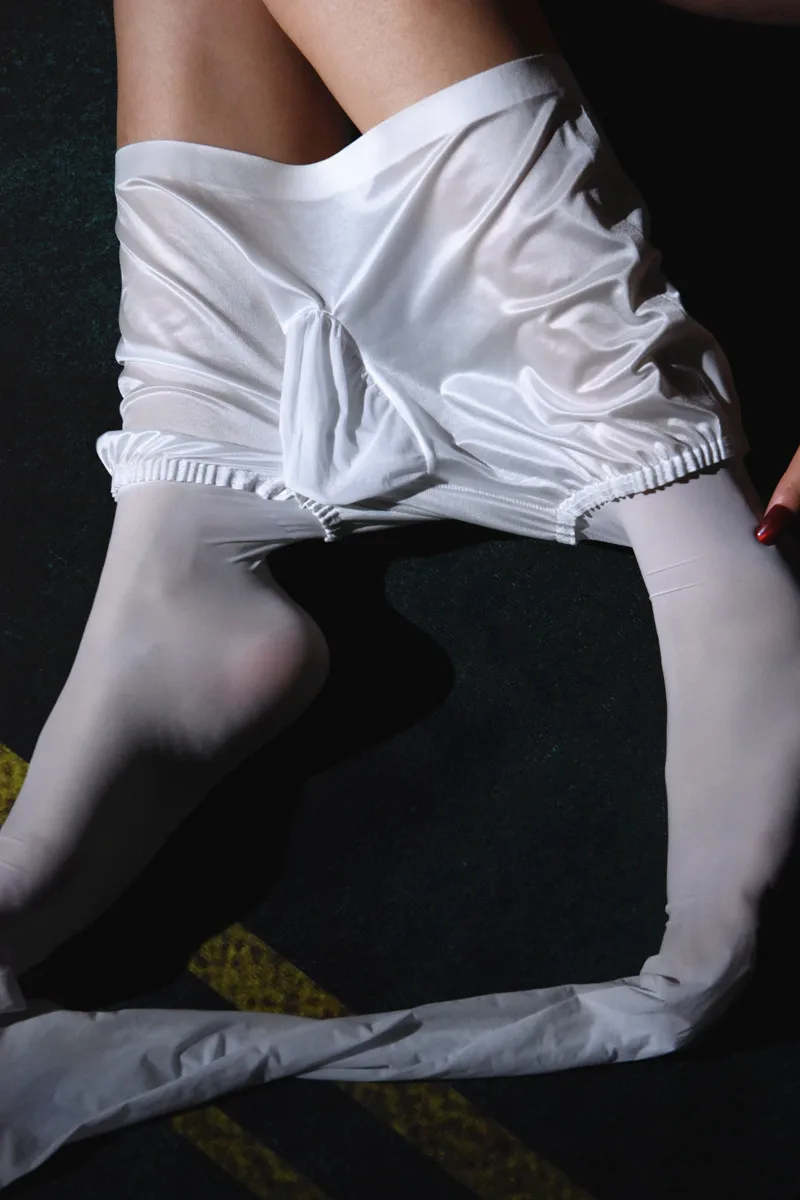 Sexy Men Plus Size Oil Shiny U Convex Pouch Stockings COCkring Lace Underwear Stocking Smooth Sexy Tight Men's pantyhose