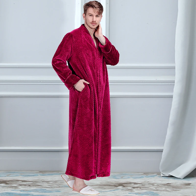 40-110 кг женский зимний фланелевый Халат с капюшоном размера плюс, теплый банный халат на молнии, ночной халат для беременных, Мужская одежда для сна - Цвет: Men No Hood Rose