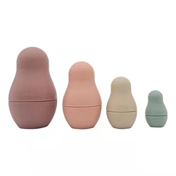 Pack de 4 poupées russes en Silicone Matryoshka, jouets à empiler, couleur unie 