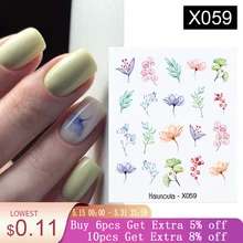 Primavera verão simples flor folha de árvore água decalques adesivos floral borboleta marca ddiy água diy slider decoração unhas arte manicures