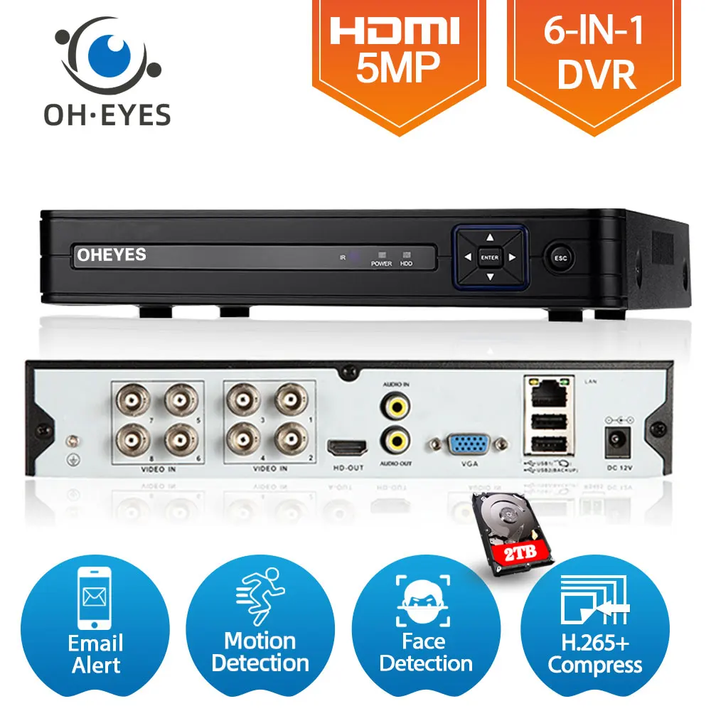 Новый emeye DVR 8-канальный видеорегистратор H265 5 Мп 4 МП 1080P 8 каналов в 1 гибридный
