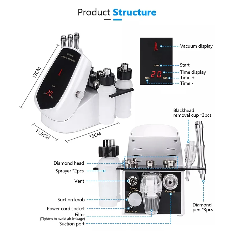 3 in 1 Diamond Microdermabrasion Machine Blackhead Remover Facial Skin Exfoliators Water Spray Face Peeling Skin Tools
