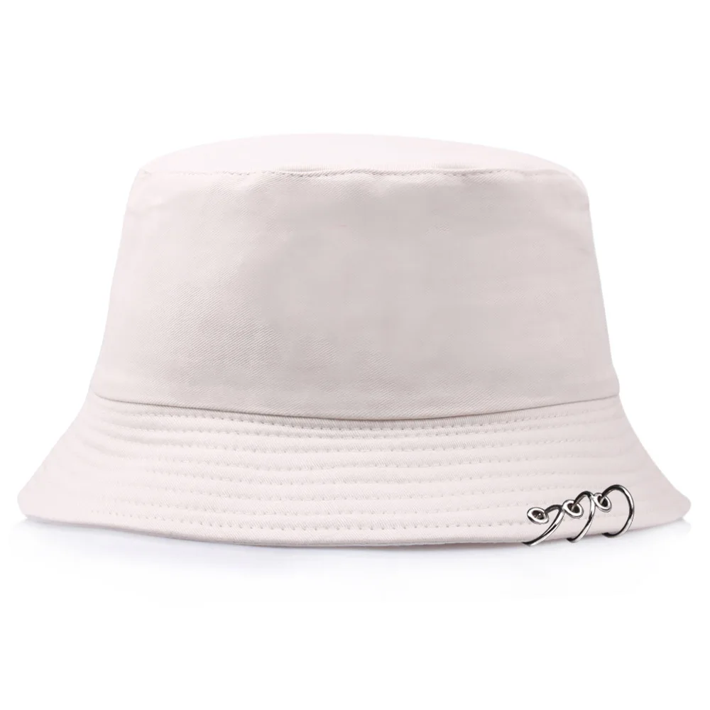 Bucket Hat Women Men Summer Spring Fisherman Cap With Rings Hip Hop Flat Top Solid Color Korean Fashion bucket hat women bucket hat women hat
