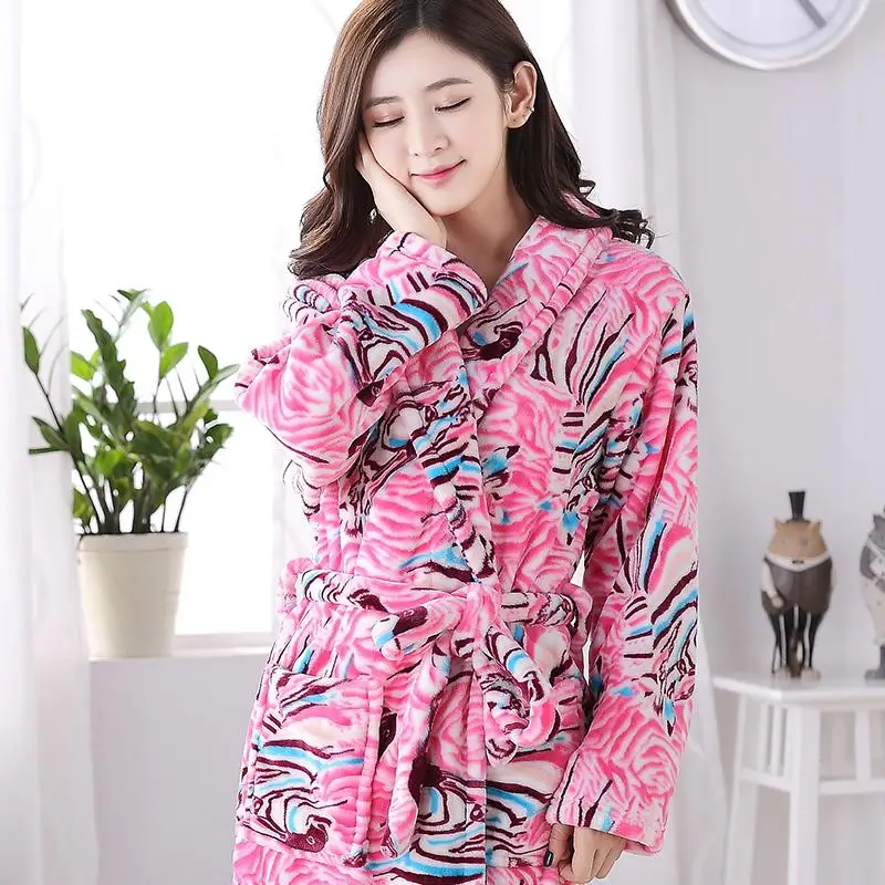 Для любителей кораллового флиса банный халат осень зима теплая одежда для сна для женщин и мужчин плотный халат для отдыха халат кимоно домашняя одежда - Цвет: Robe 16