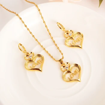 

Flash LOVE heart Character Rhinestone crystal Jewelry sets Pendant Necklaces Earrings 18 k Fine Solid G/F Gold CZ girls