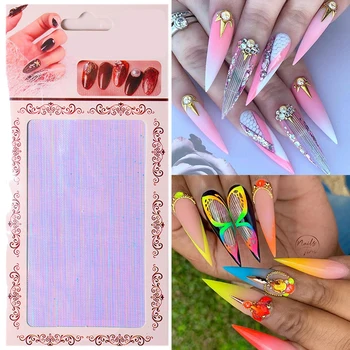 

3D Mesh Fluorescent Nail Sticker Gold Silver Net Line Tape on Nails Holo Adhesive Silk Foil Nail Art Decorations Polish Decals