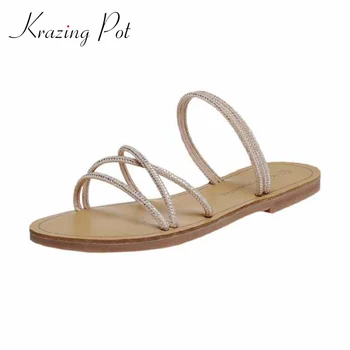 

Krazing pot leisure rhinestone bling high quality dress dating peep toe low heel outside slipper summer shiny shoes women L59