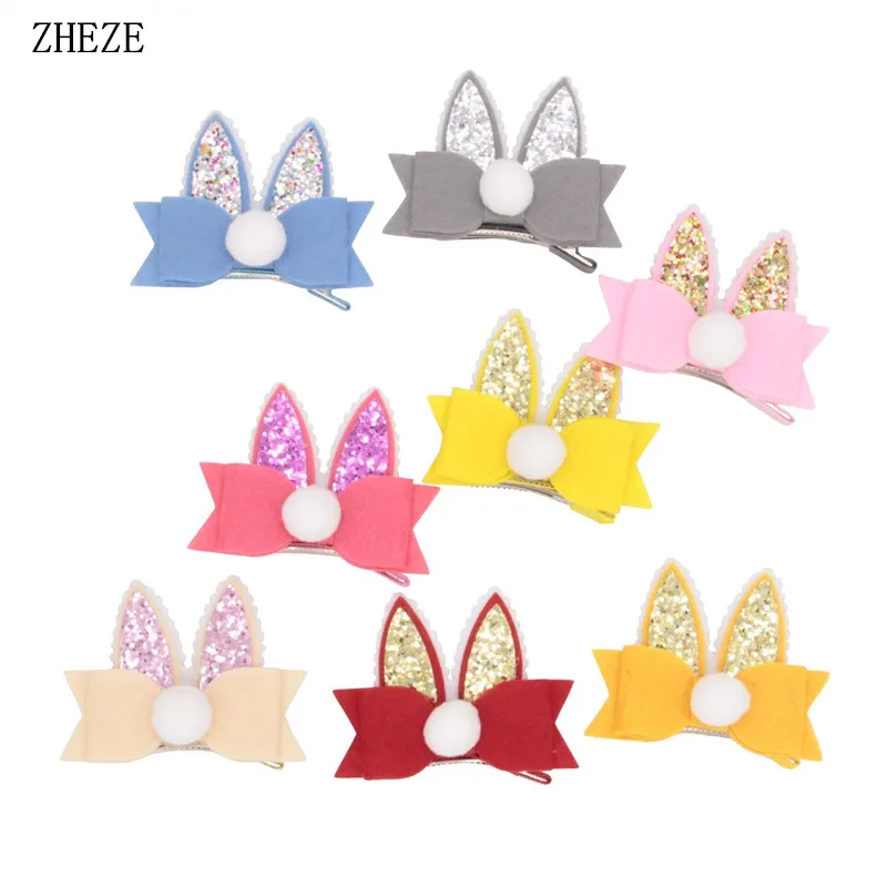 8Pcs/Lot 2021 Glitter Rabbit Ear Clips 3'' Sequin Bow Barrette Easter Bunny Hair For Kids Handmade Accessories |