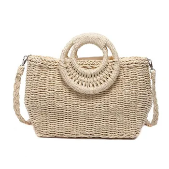 

Summer Women Straw Beach Bag Handmade Crossbody Bag Raffia Circle Rattan Bags Bohemian Casual Woven Basket Handbags