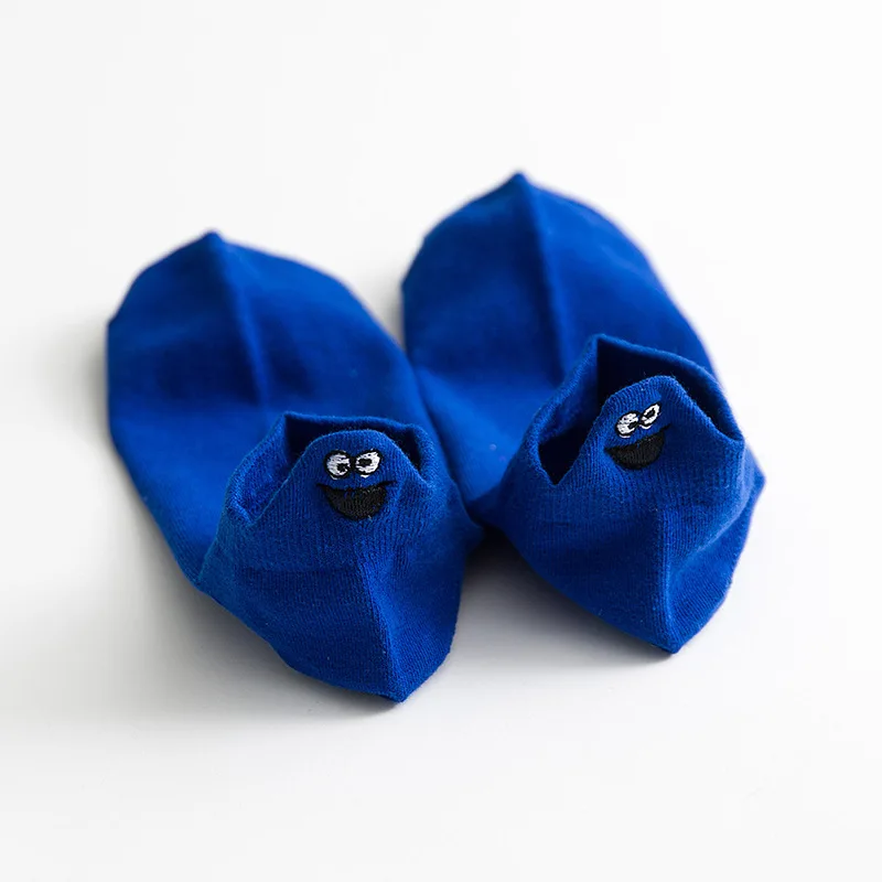 Dropshopping Kawaii вышитые экспрессии ярких цветов женские носки счастливые модные девушки лодыжки забавные женские хлопковые летние носки - Цвет: Eye Blue