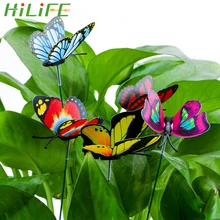 HILIFE с ворсом Садовые принадлежности Открытый Декор Красочные бабочки колья 5 шт/Букет бабочка цветок украшение Горшков