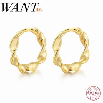 

WANTME Real 925 Sterling Silver Minimalist Round Wave Twist Small Stud Earrings for Fashion Women Korean Daily Life Jewelry Gift