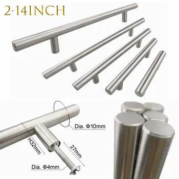 214Inches Stainless Steel Silver T type Drawer Cabinet Wardrobe Door Pull Handle Furniture Cabinet Knobs Handles Kitchen