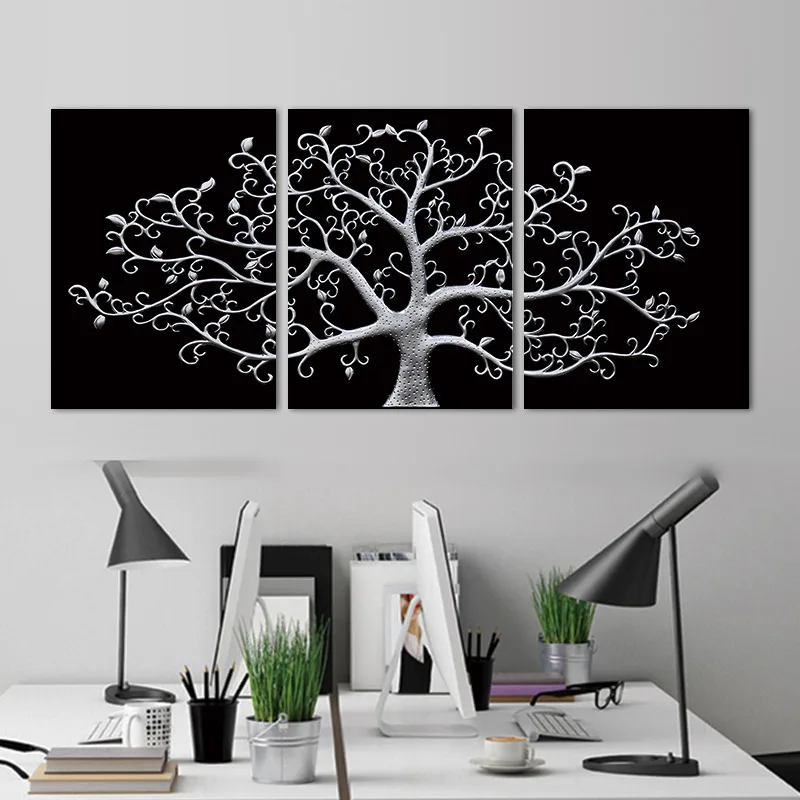 3 Панели современные абстрактные настенные картины на холсте с деревом черно