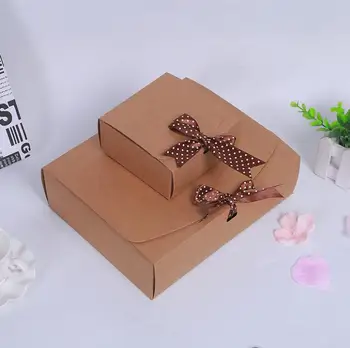 

10Pcs 3 Sizes Ribbon Present Box Wedding Candy Packaging Box Blank Kraft Paper Box Birthday Party Favor Boxes