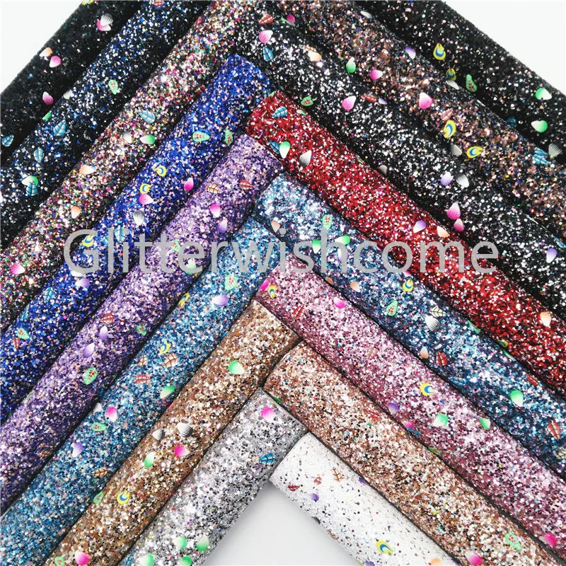 Искусственная кожа Glitterwishcome 21 х29 см Размер A4 крупная блестящая с павлиньими