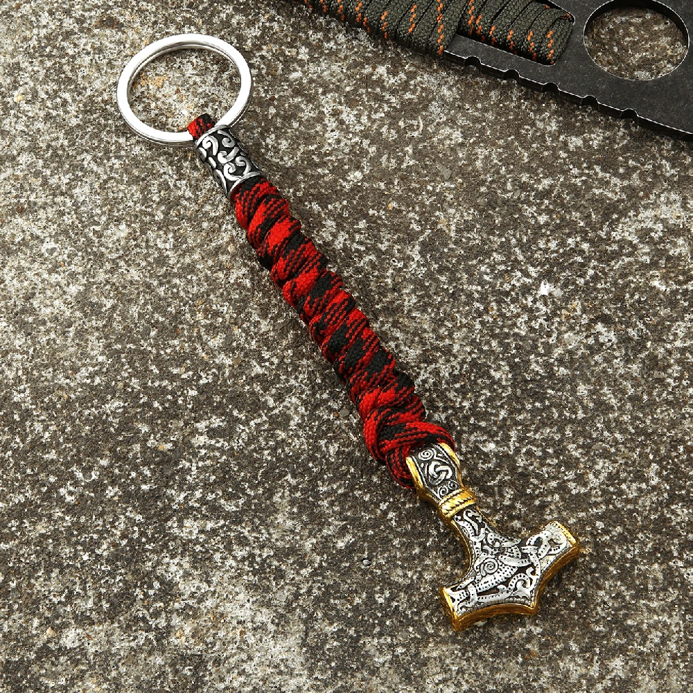 Men Vikings Thor's Hammer Keychain Stainless Steel Mjolnir Amulet