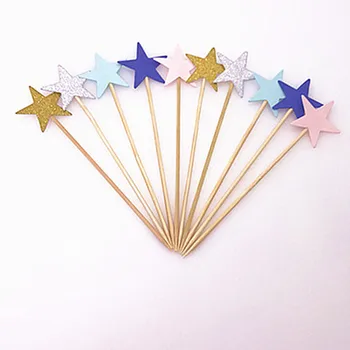 

10pcs/bag Glitter Happy Birthday Lovely Star Cake Topper Letter Cake Top Flag for Kids Birthday Party Wedding Decoration