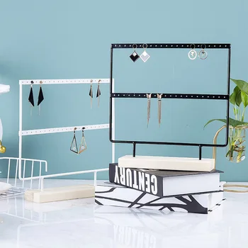 

Wooden Base Metal Earrings Pendant Jewelry Holder Display Stand Organizer Presenting Rack 24/44/66 Holes Jewelry Storage