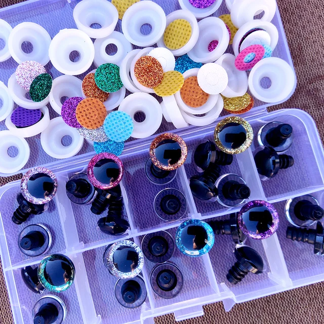 30 pcs/Box Clear 3d Glitter Safety Eyes For Toys Puppet Crochet Plastic Safety Toy Eyes Mix Size 9/10/12/14/16mm Amigurumi 6