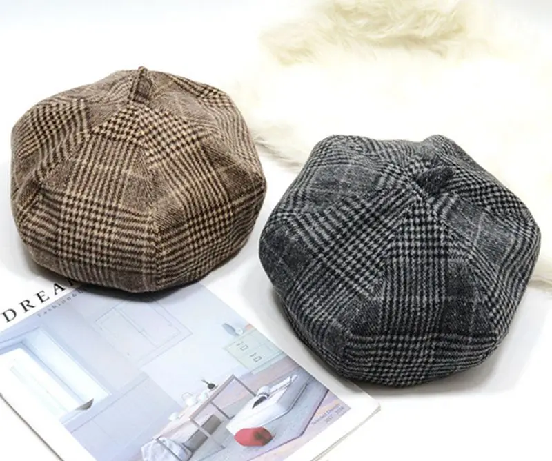 Классический Клетчатый тканевый берет для мужчин и женщин газетчика шапка