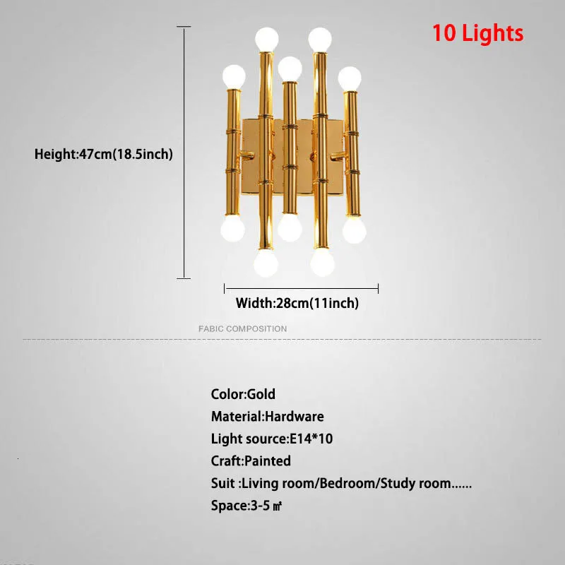 Постмодернистские роскошные золотые бамбук настенный светильник для Гостиная