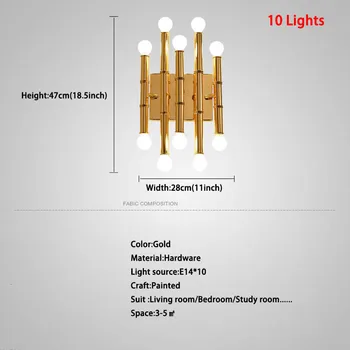 

Postmodern Luxury Gold Bamboo Wall Lamp for Living Room Bedside Lamp 10 Light Wall Light Sconce Lighting Fixtures Home Decor Art