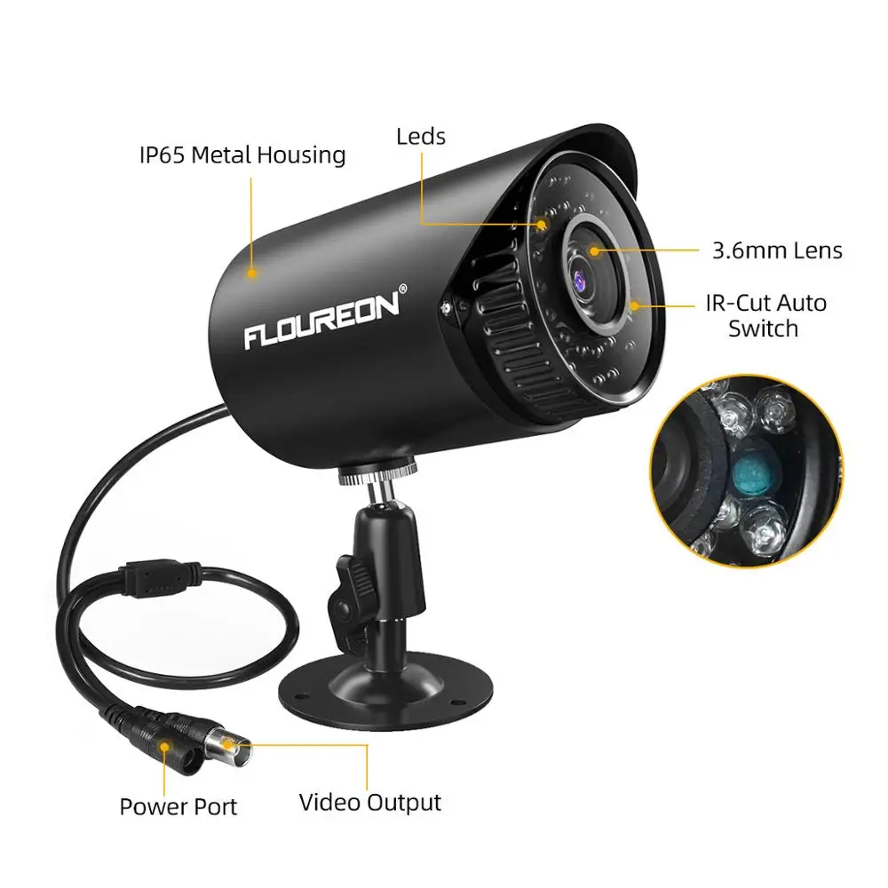 Floureon видеонаблюдения Система DVR комплект камер видеонаблюдения 5 в 1 видеорегистратор+ 4 шт. 720P HD Камера s Обнаружение движения Ночное видение набор камеры видеонаблюдения