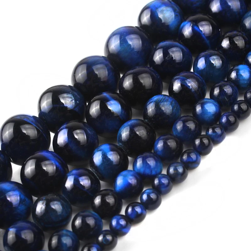 Blue Tiger's Eye Gemstone Round Loose Spacer Beads For Jewelry Making Strand 15" 