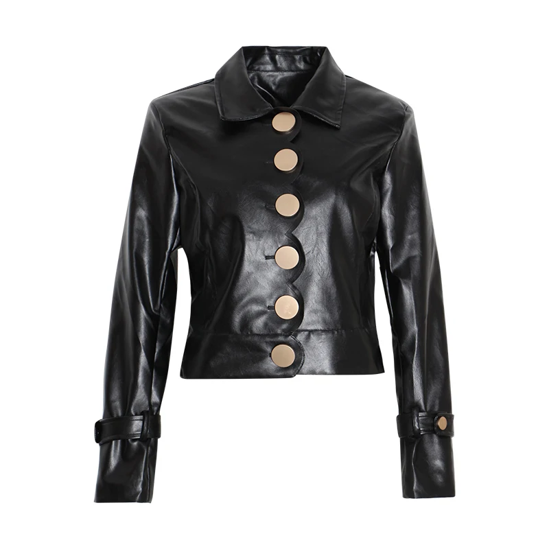 discount  CHICEVER Korean Letter Jacket Coat For Women Lapel Long Sleeve Button Slim Short Length Coats Femal