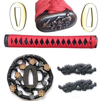 

A Set Of Sword Handle/Alloy Guard for Katana/Wakizashi/Tanto Tsuba+ Menuki+Fuchi+Kashira+Seppa DIY Fittings Metal