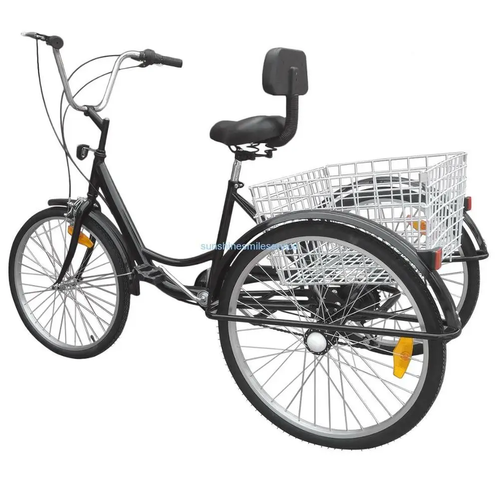 Details about   24" Adult Tricycle 3-Wheel Trike W/Large Size Basket & Gift for Shopping Black 