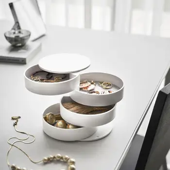 

Jewelry Organizer Box 4 Layers Tower Rotating Earrings Rings Storage Beauty Case Woman Display Case Men Storage Organizer