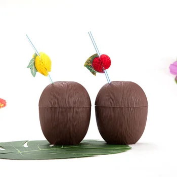 

12pcs Hawaiian Coconut Plastic Cup Coconut Drink Cup Hawaiian Plastic Party Summer Party Juice Party Cups with Straws