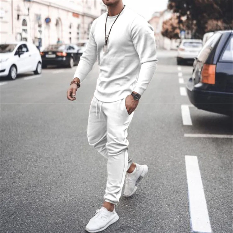 Autumn New Men Tracksuit Casual Solid Sports Set Long Sleeved TShirt 2 Pieces Sets+Pants Fashion Brand Jogger Fitness Sportswear 7