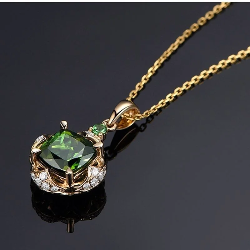 New-Trendy-Bohemian-Green-Crystal-Prong-Set-Pendant-Necklace-Ladies ...