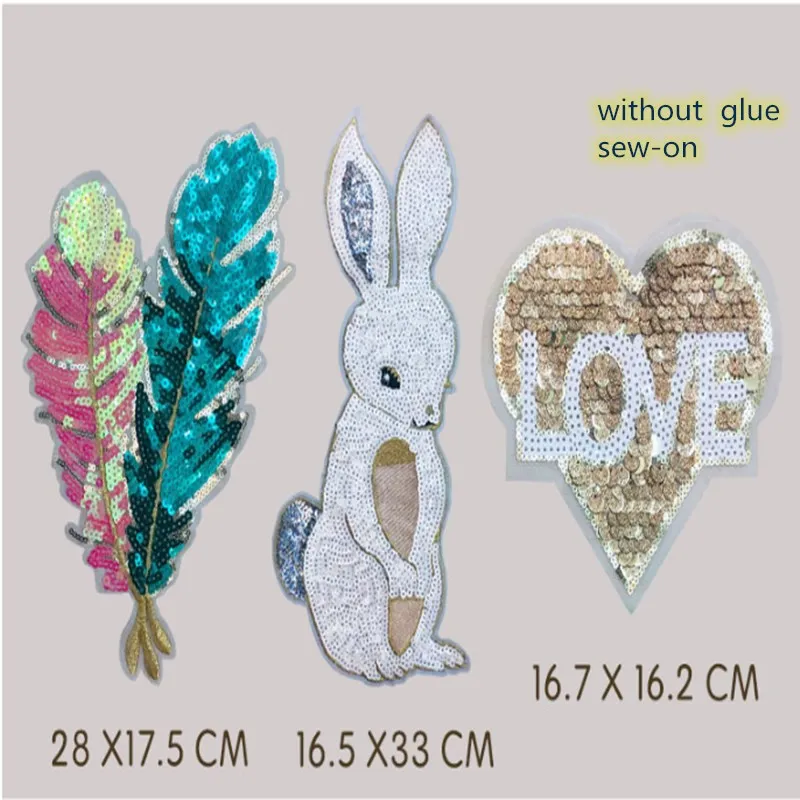 

Bead Embroidery Large Cloth Feather White Rabbit Heart Map Sequins Embroidered Cloth Clothing Accessories