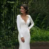 V Neck Floor Length Long Sleeve Mermaid Wedding Dress 2022 See Through Illusion Back White Bridal Gowns with Lace Appliques ► Photo 3/6