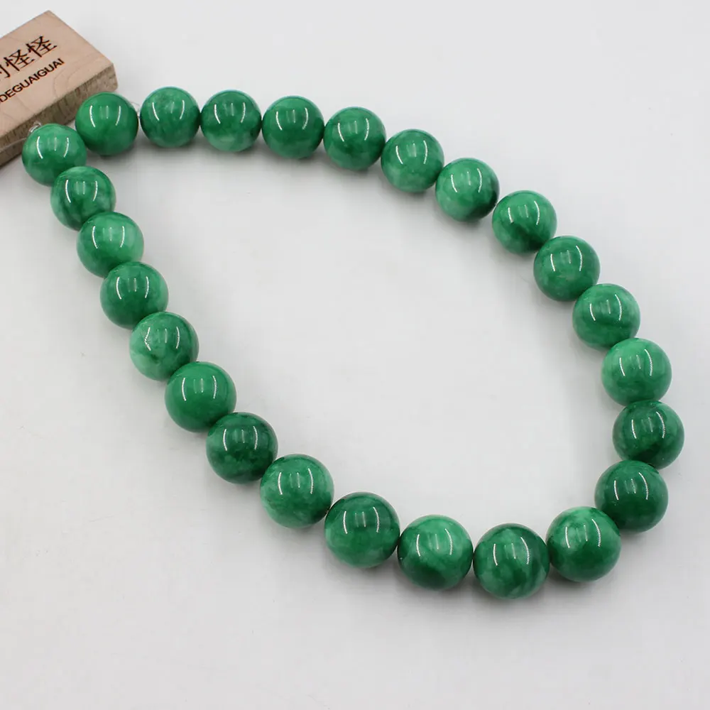 APDGG Natural Stone 14MM Smooth Round Green Jade Nephrite Loose Beads 15.5